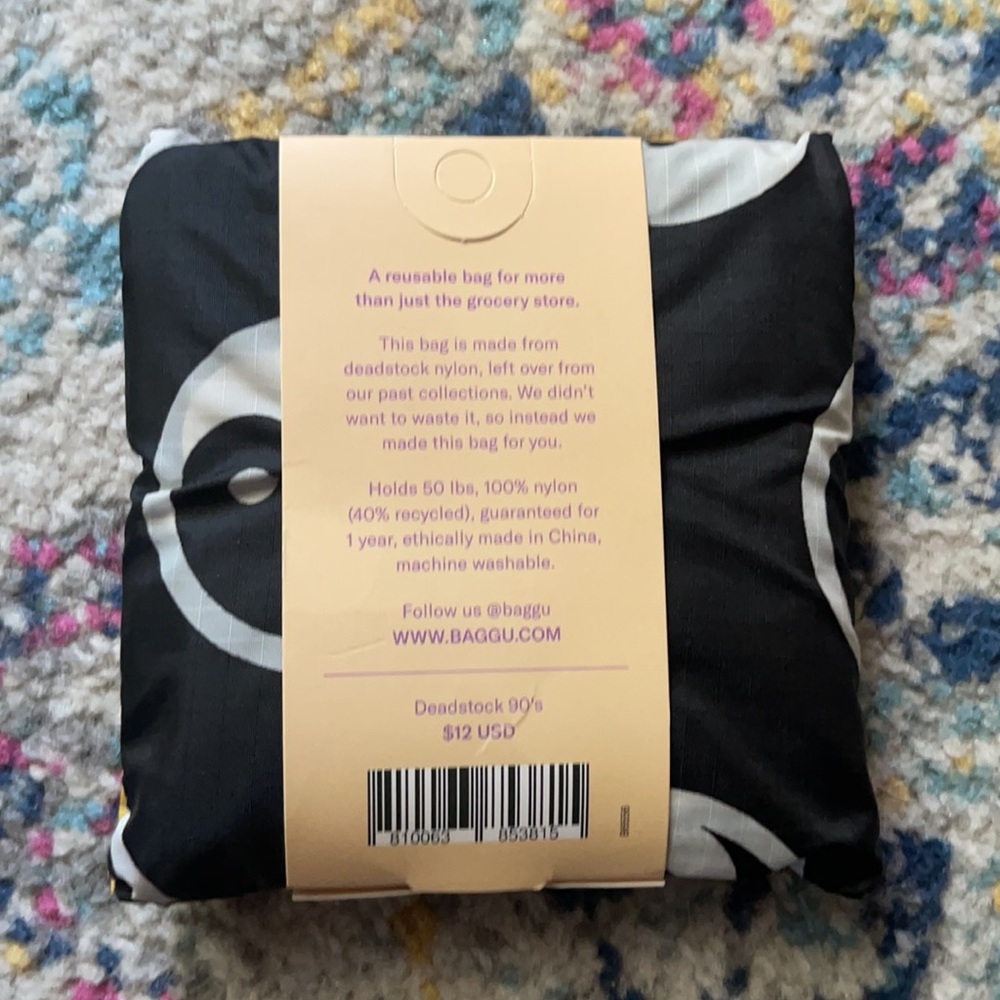 RARE BAGGU Deadstock 90s Yin Yang Plaid reusable nylon tote bag Earth Day LAST 1 - Picture 6 of 6